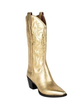 Jeffrey Campbell Dagget Gold Leather Cowboy Boots
